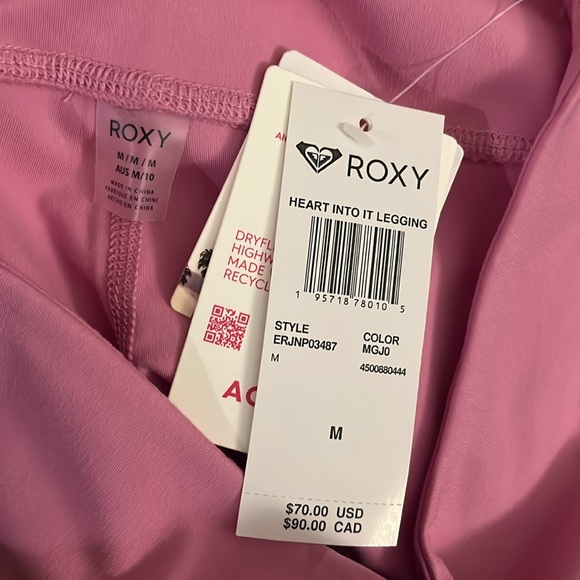 ROXY NWT Heart Into It Technical High Waisted Pink Leggings - Picture 7 of 9